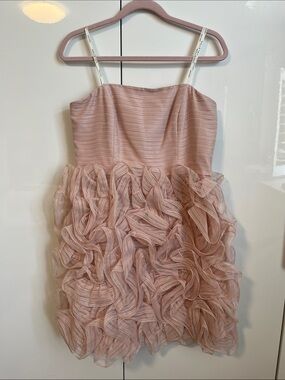 NWOT Halston Heritage Strapless Dramatic Ruffle Skirt Blush Pink Dress, Size 8